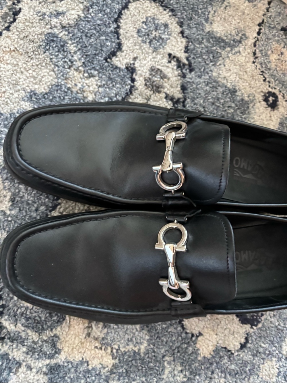 WORN ONCE Salvatore Ferragamo Black Leather Bit Loafers with Silver Hardware